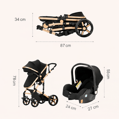 Poussette 3 en 1 compacte bébé