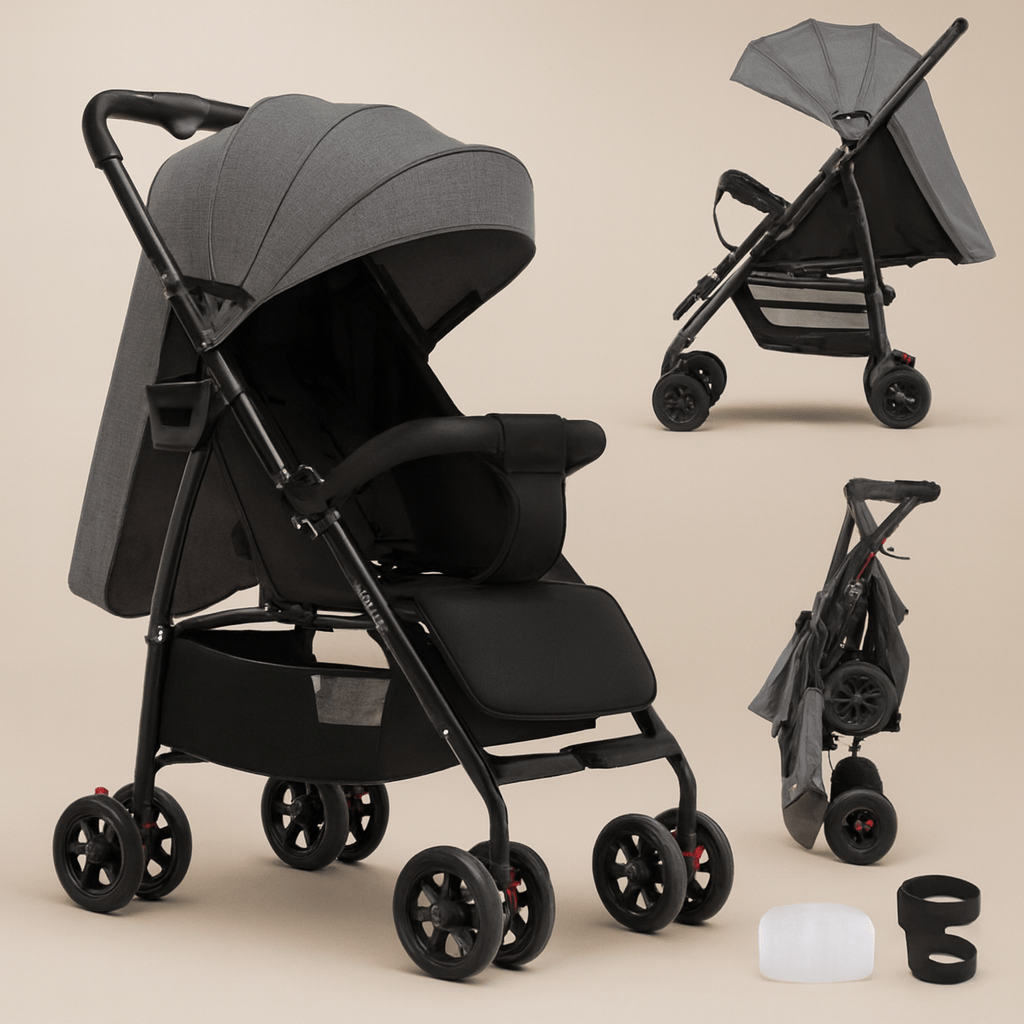 Poussette Bébé 3 en 1 compacte – Confort & Praticité