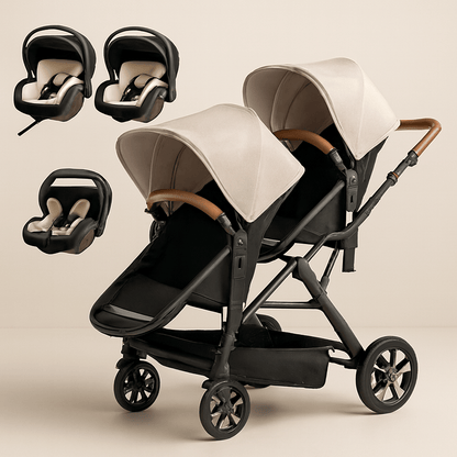 Poussette double 3 en 1 avec sièges auto | POUR NOTRE BÉBÉ