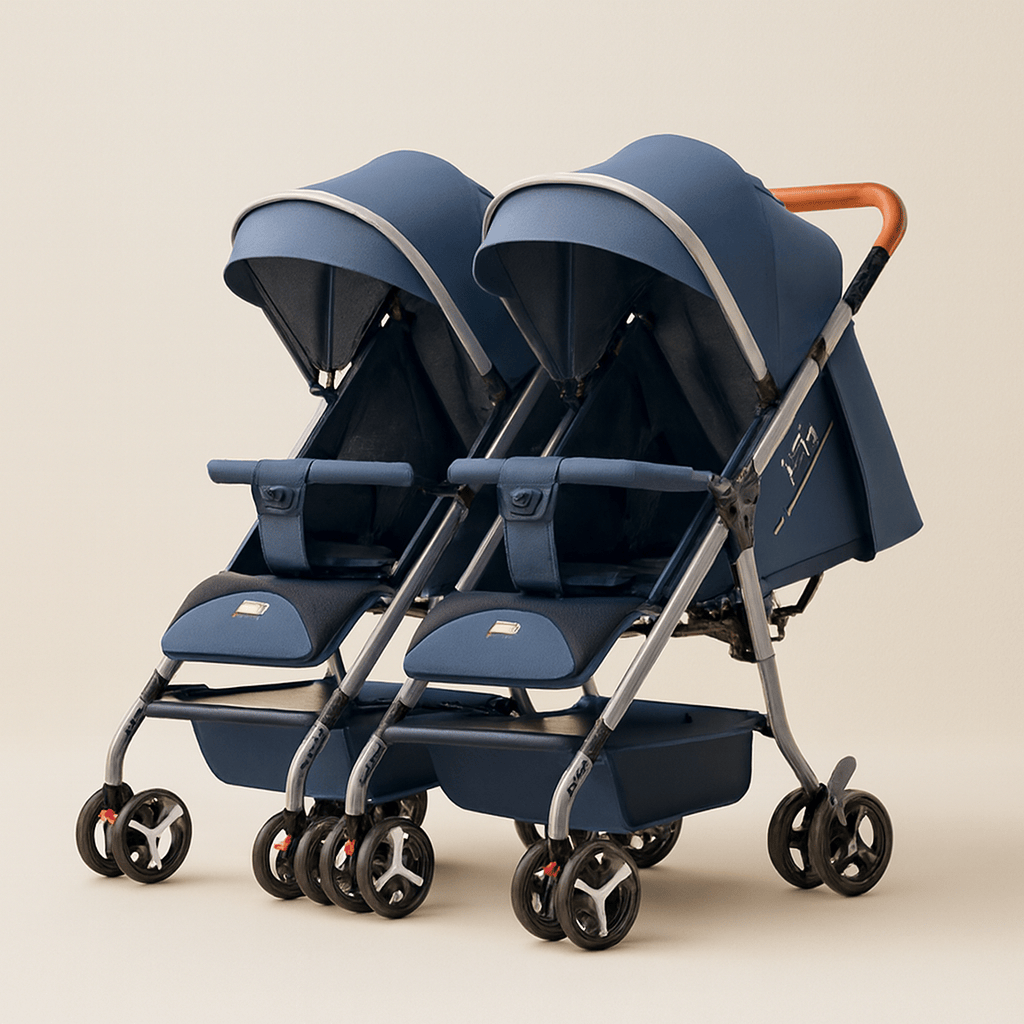 Poussette double compacte – conçue pour les familles avec deux enfants, cette poussette offre confort, sécurité et praticité au quotidien. Grâce à ses assises indépendantes, elle s’adapte aux besoins de chaque enfant, dès la naissance jusqu’à 4 ans.  Confort et sécurité pour vos enfants Chaque siège est équipé d’un canopy protecteur et d’un harnais de sécurité. Les assises réglables permettent une position assise ou allongée, idéale pour les siestes ou les moments de découverte. La structure robuste assure 