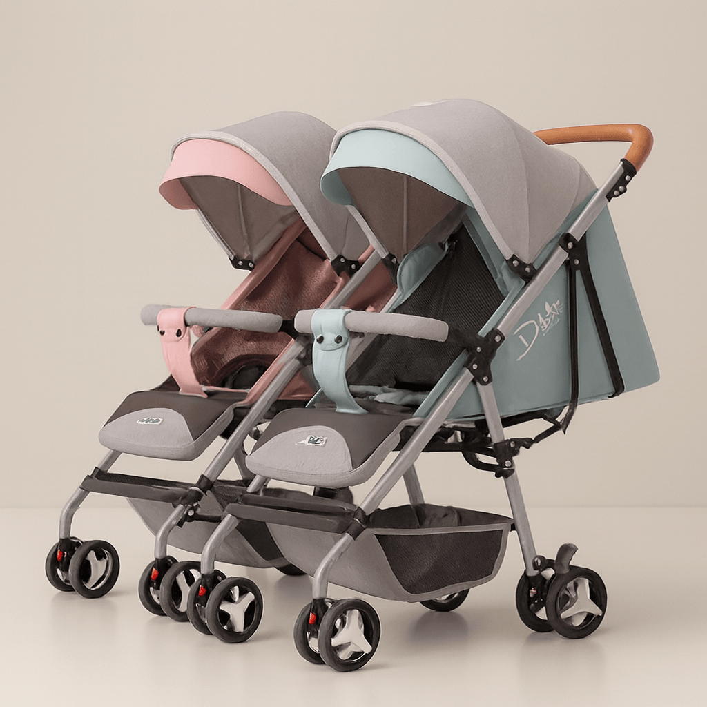 Poussette double compacte – conçue pour les familles avec deux enfants, cette poussette offre confort, sécurité et praticité au quotidien. Grâce à ses assises indépendantes, elle s’adapte aux besoins de chaque enfant, dès la naissance jusqu’à 4 ans.  Confort et sécurité pour vos enfants Chaque siège est équipé d’un canopy protecteur et d’un harnais de sécurité. Les assises réglables permettent une position assise ou allongée, idéale pour les siestes ou les moments de découverte. La structure robuste assure 