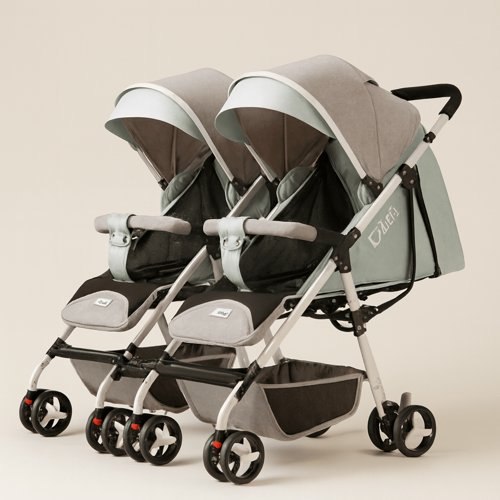 Poussette double compacte – conçue pour les familles avec deux enfants, cette poussette offre confort, sécurité et praticité au quotidien. Grâce à ses assises indépendantes, elle s’adapte aux besoins de chaque enfant, dès la naissance jusqu’à 4 ans.  Confort et sécurité pour vos enfants Chaque siège est équipé d’un canopy protecteur et d’un harnais de sécurité. Les assises réglables permettent une position assise ou allongée, idéale pour les siestes ou les moments de découverte. La structure robuste assure 