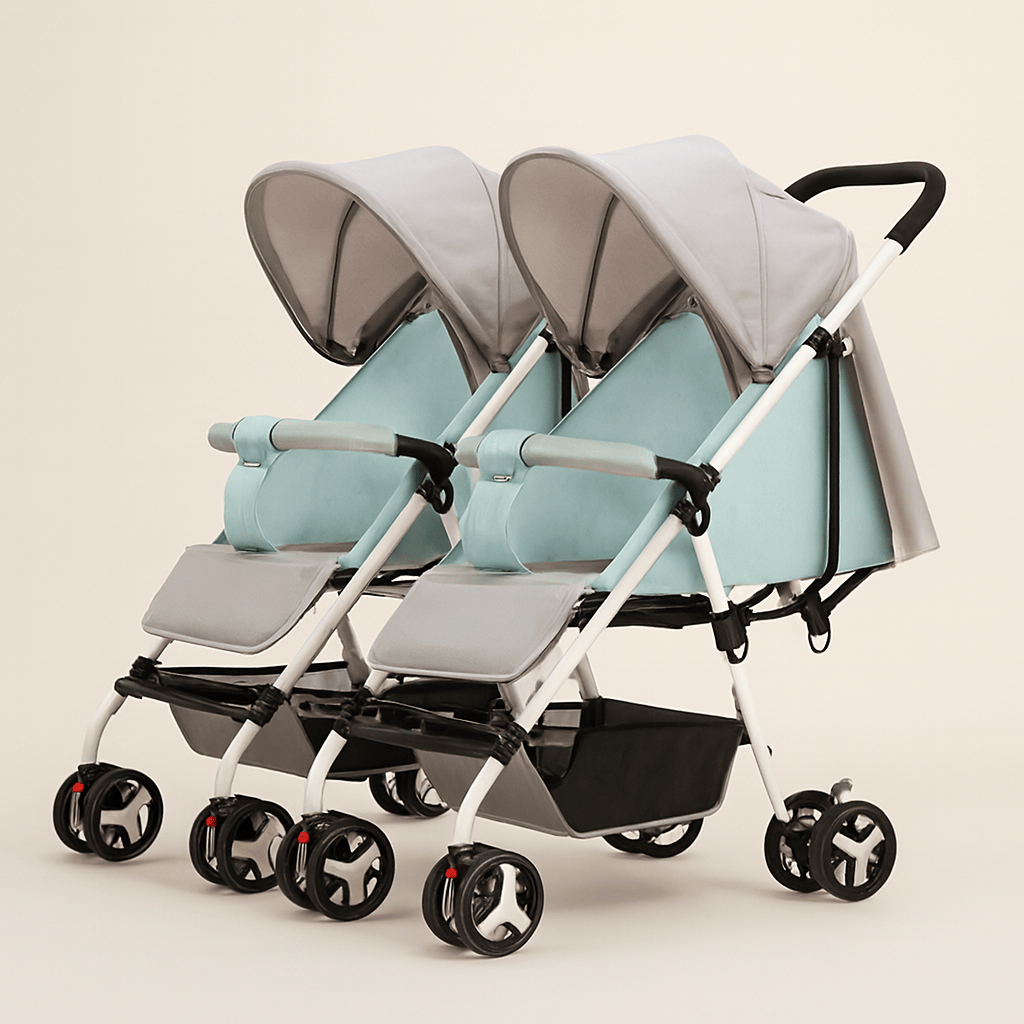Poussette double compacte – conçue pour les familles avec deux enfants, cette poussette offre confort, sécurité et praticité au quotidien. Grâce à ses assises indépendantes, elle s’adapte aux besoins de chaque enfant, dès la naissance jusqu’à 4 ans.  Confort et sécurité pour vos enfants Chaque siège est équipé d’un canopy protecteur et d’un harnais de sécurité. Les assises réglables permettent une position assise ou allongée, idéale pour les siestes ou les moments de découverte. La structure robuste assure 