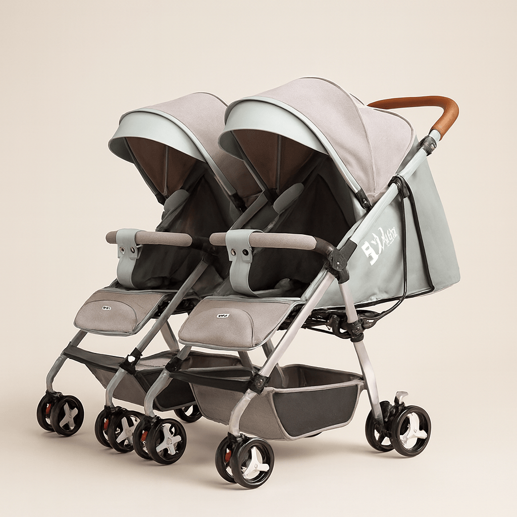 Poussette double compacte – conçue pour les familles avec deux enfants, cette poussette offre confort, sécurité et praticité au quotidien. Grâce à ses assises indépendantes, elle s’adapte aux besoins de chaque enfant, dès la naissance jusqu’à 4 ans.  Confort et sécurité pour vos enfants Chaque siège est équipé d’un canopy protecteur et d’un harnais de sécurité. Les assises réglables permettent une position assise ou allongée, idéale pour les siestes ou les moments de découverte. La structure robuste assure 
