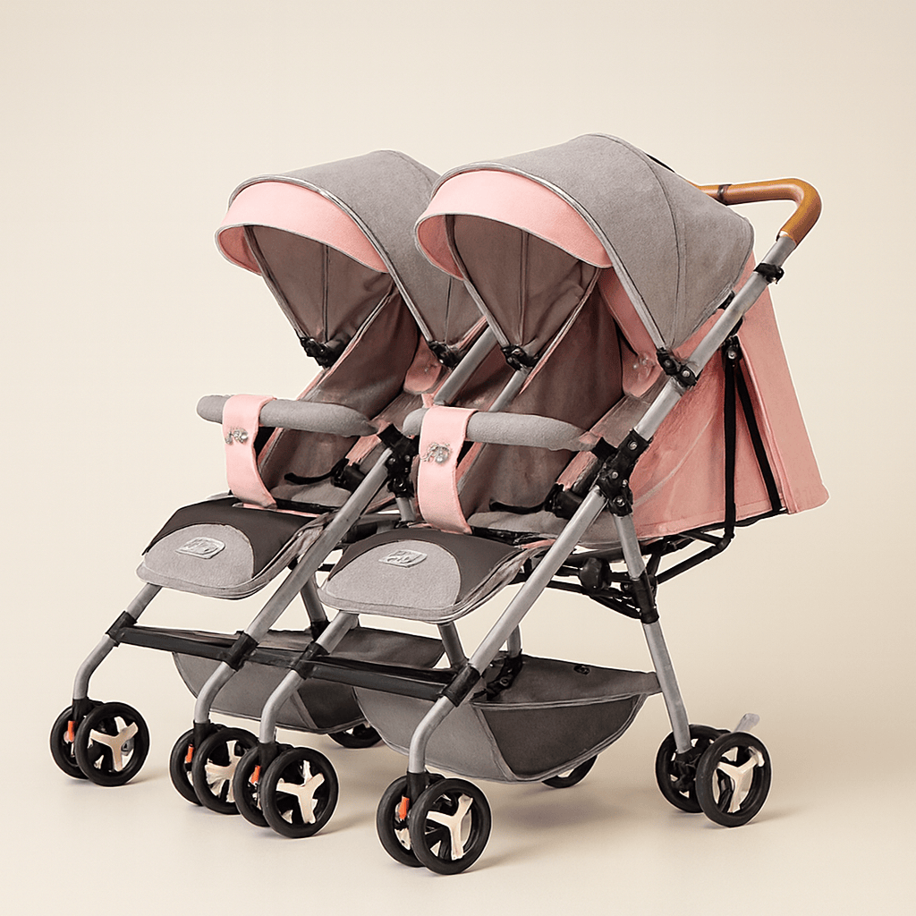 Poussette double compacte – conçue pour les familles avec deux enfants, cette poussette offre confort, sécurité et praticité au quotidien. Grâce à ses assises indépendantes, elle s’adapte aux besoins de chaque enfant, dès la naissance jusqu’à 4 ans.  Confort et sécurité pour vos enfants Chaque siège est équipé d’un canopy protecteur et d’un harnais de sécurité. Les assises réglables permettent une position assise ou allongée, idéale pour les siestes ou les moments de découverte. La structure robuste assure 