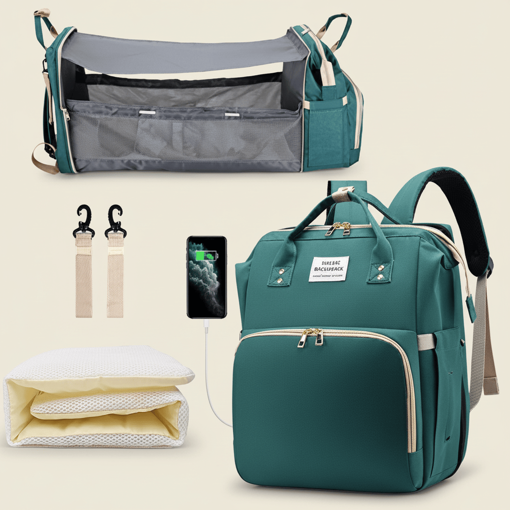 Sac à dos à langer 3 en 1 avec lit pliable | POUR NOTRE BÉBÉ