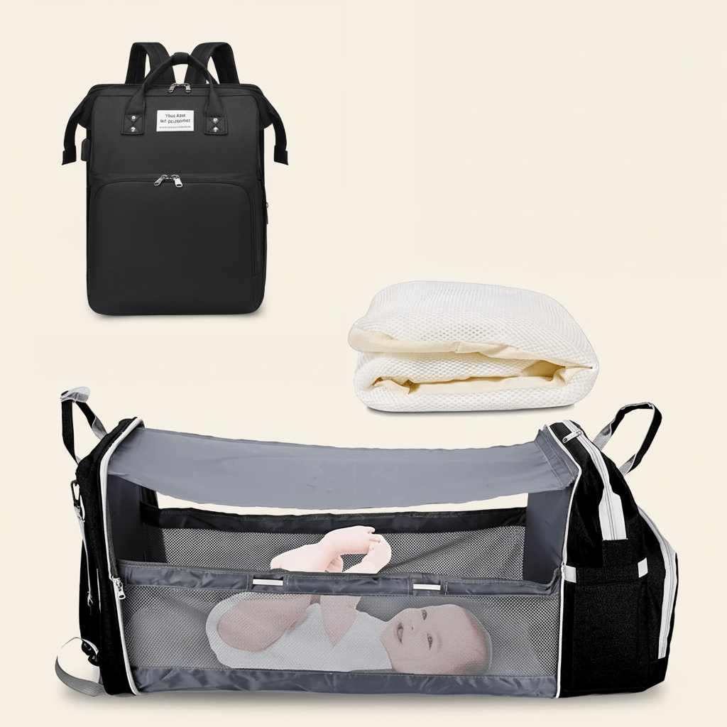 Sac à dos à langer 3 en 1 avec lit pliable | POUR NOTRE BÉBÉ