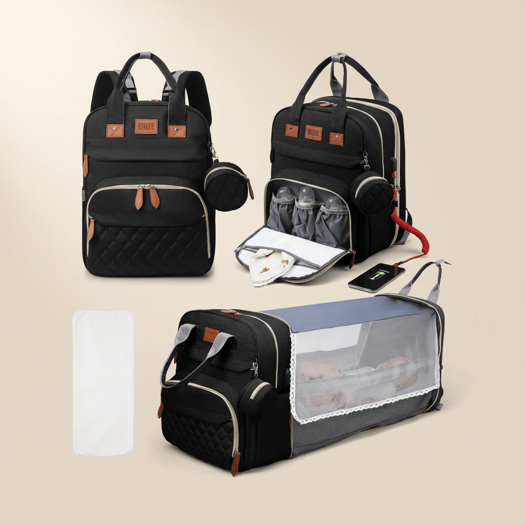 Sac à dos à langer 3 en 1 avec lit pliable | POUR NOTRE BÉBÉ