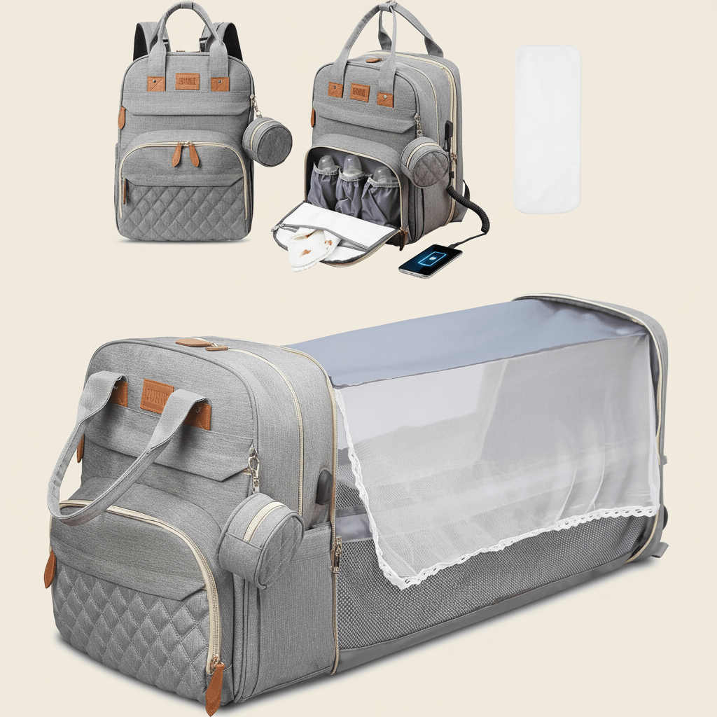 Sac à dos à langer 3 en 1 avec lit pliable | POUR NOTRE BÉBÉ