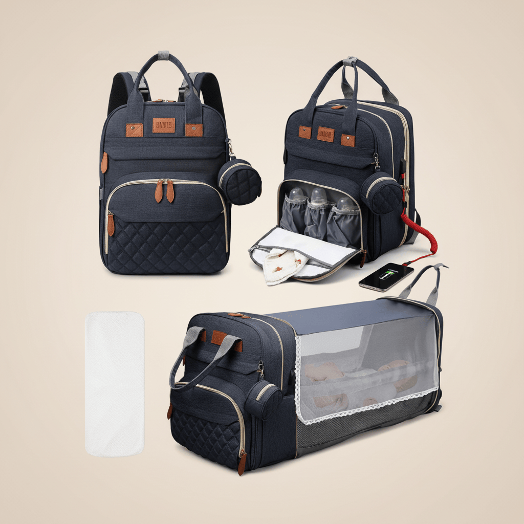 Sac à dos à langer 3 en 1 avec lit pliable | POUR NOTRE BÉBÉ